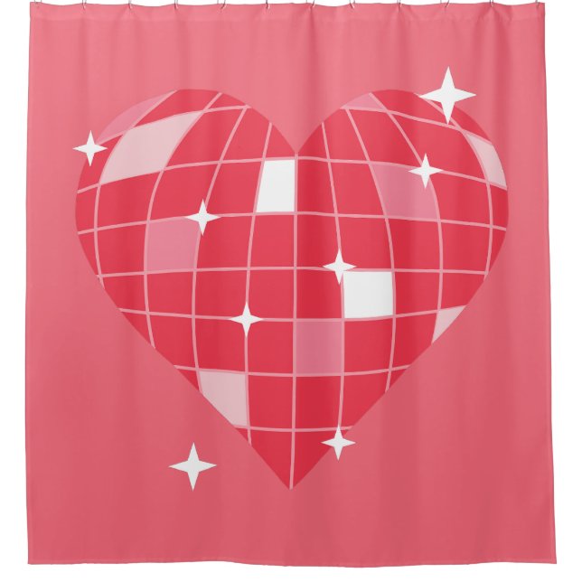 Rideaux De Douche boule disco valentine 1970 coeur rose (Devant)