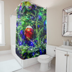 Rideaux De Douche Boule rouge arbre de Noël vert