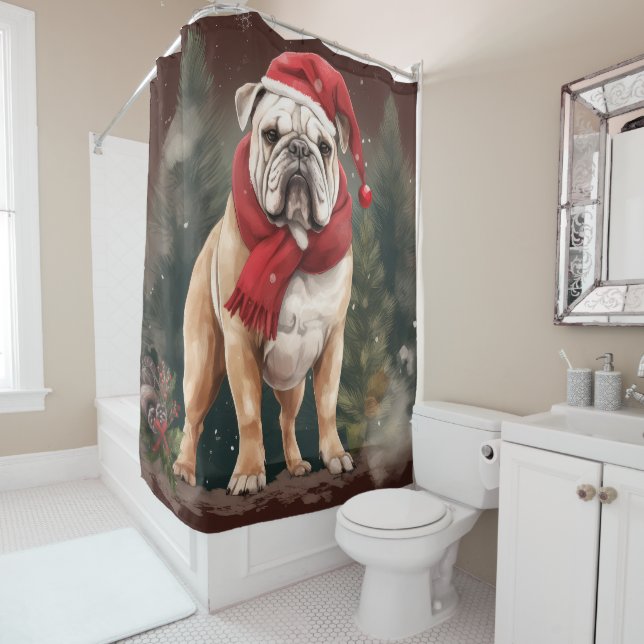 Rideaux De Douche Bouledogue dans la neige de Noël (En situation)