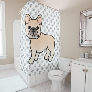 Rideaux De Douche Bouledogue français crème Chien de dessin animé mi