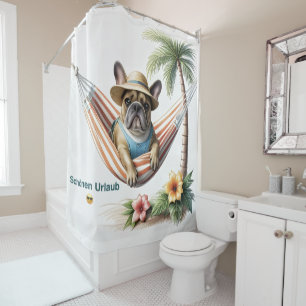 Rideaux De Douche Bouledogue français Palme Plage Bouledogue françai