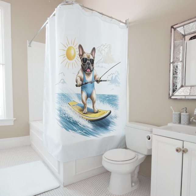 Rideaux De Douche Bouledogue français ski nautique (En situation)