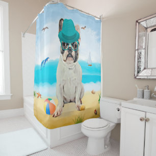 Rideaux De Douche Bouledogue français sur la plage