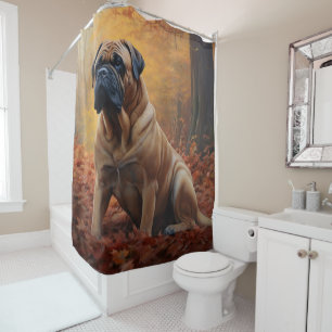 Rideaux De Douche Bouledogue mastiff dans Automne Feuilles tombées I