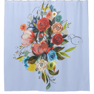 Rideaux De Douche Bouquet Aquarelle Douce Pervenche Personnalisable