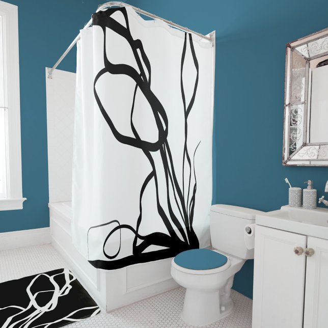Rideaux De Douche Bouquet Blanc : Abstrait blanc & noir (Créateur téléchargé)