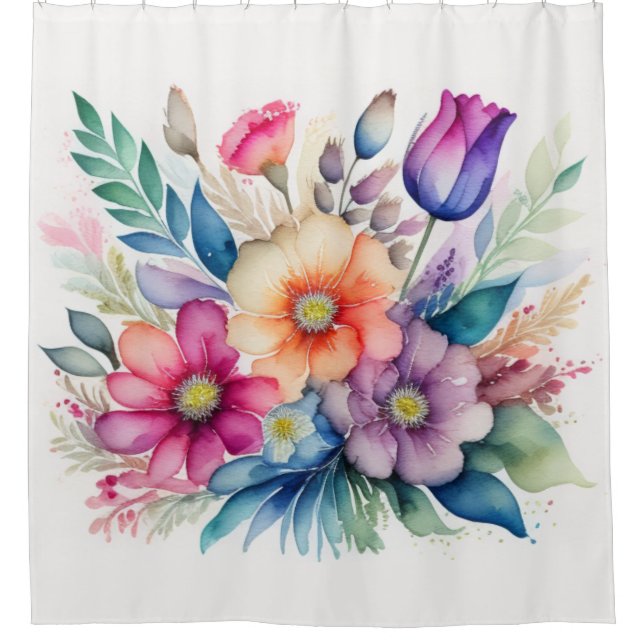 Rideaux De Douche Bouquet d'aquarelle de fleurs (Devant)