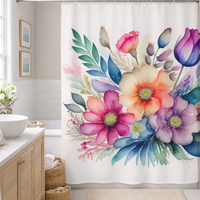 Rideaux De Douche Bouquet de fleurs à l'aquarelle (Créateur téléchargé)