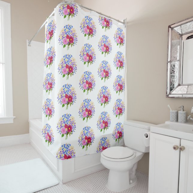 Rideaux De Douche Bouquet de fleurs avec Dahlia blanc (En situation)