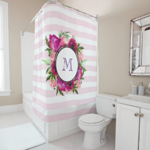 Rideaux De Douche Bouquet de fleurs roses et coquelicots sur bandes