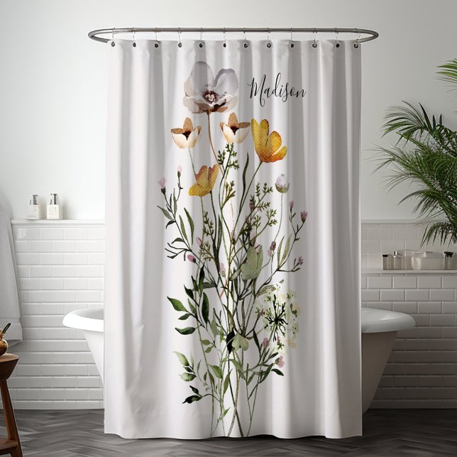 Rideaux De Douche Bouquet de fleurs séchées à monogramme (In situ bathroom)