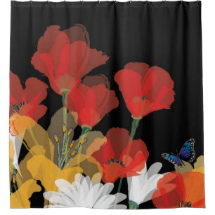Rideaux De Douche Bouquet de Fluers et Noir