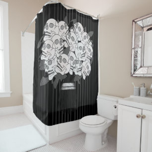 Rideaux De Douche Bouquet de Roses du crâne noir et blanc