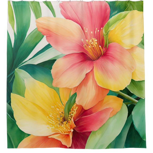 Rideaux De Douche Bouquet floral Aquarelle Fleurs tropicales (Devant)