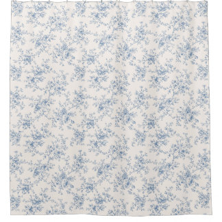 Rideaux De Douche Bouquet Floral Toile Bleu Crème Botanique Vintage
