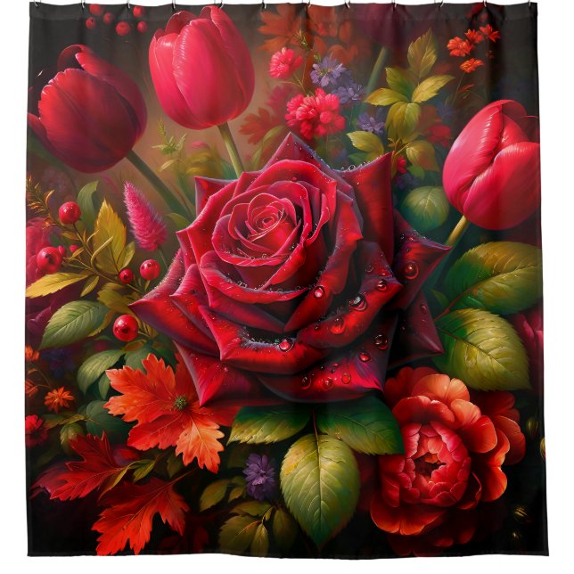 Rideaux De Douche "Bouquet floral vif avec Raindrops (Devant)