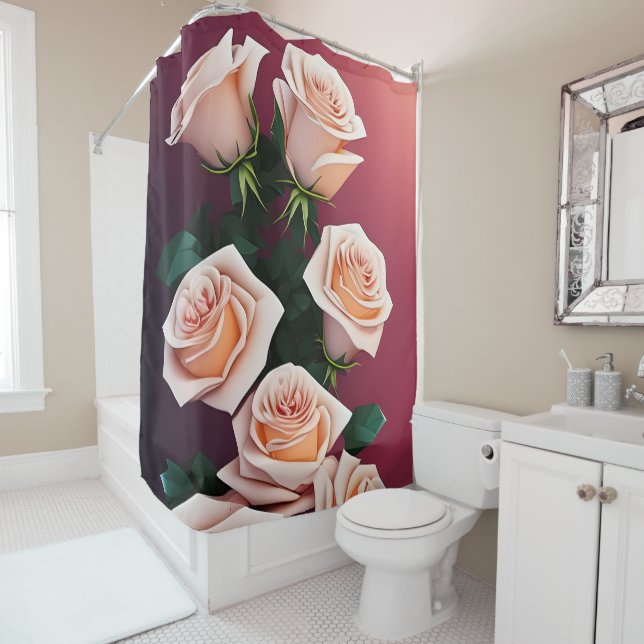 Rideaux De Douche Bouquet romantique de roses roses (En situation)