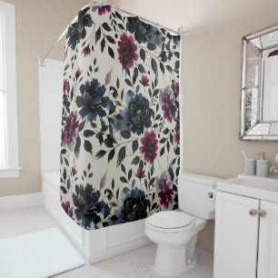 Rideaux De Douche Bourgogne Bleu Minuit Floral Amande Beige