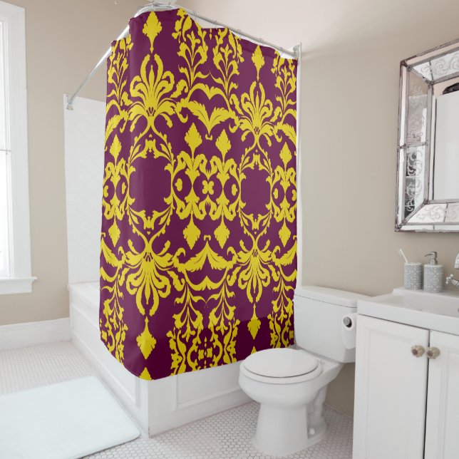 Rideaux De Douche Bourgogne et Gold Royal Damask (En situation)