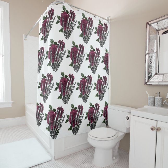 Rideaux De Douche Bourgogne Floral Squelette main gothique (En situation)