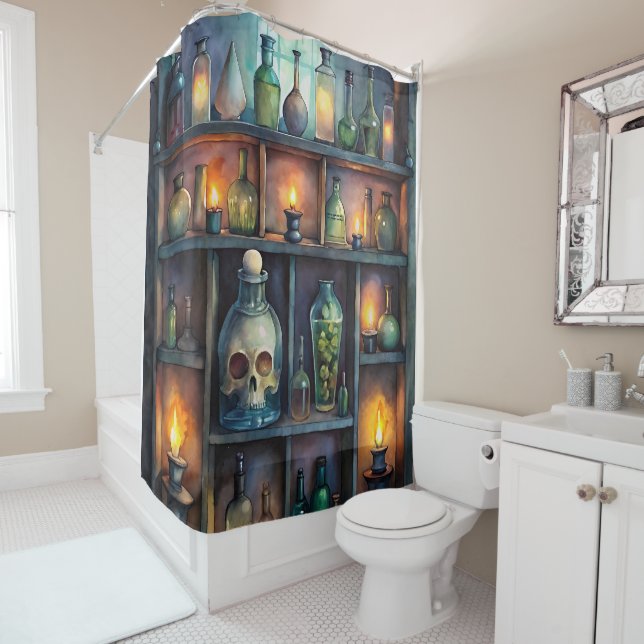 Rideaux De Douche Bouteilles de potion gothique - Apothécaire foncé (En situation)