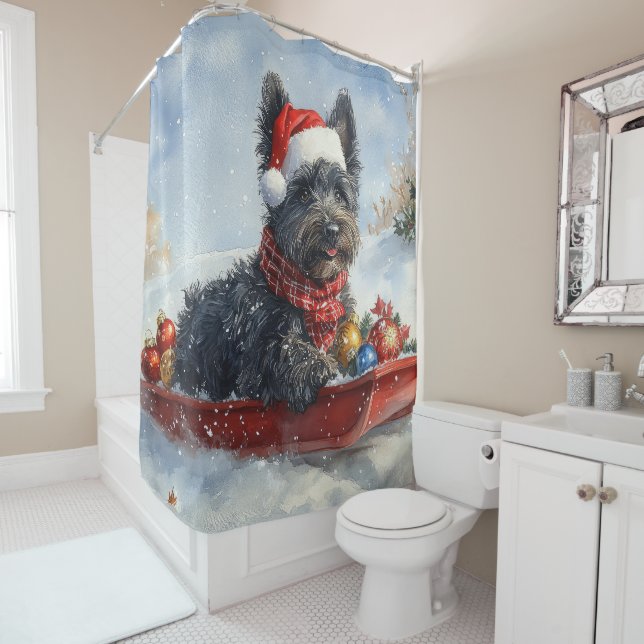 Rideaux De Douche Bouviers Des Flandres Dog in Sledge Christmas (En situation)