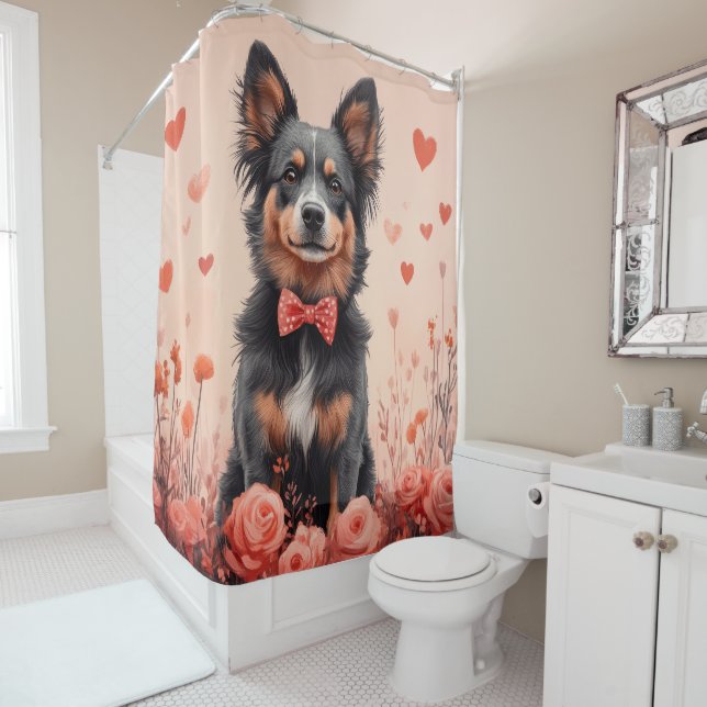 Rideaux De Douche Bovins australiens avec des roses - Saint-Valentin (En situation)
