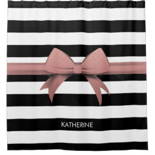 Rideaux De Douche Bow rose et rayures