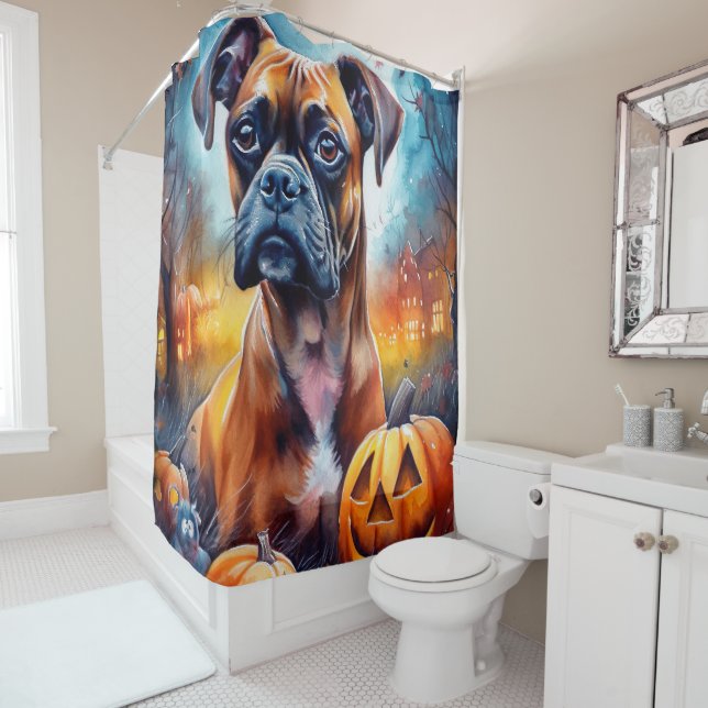 Rideaux De Douche Boxer d'Halloween avec citrouilles effrayant (En situation)