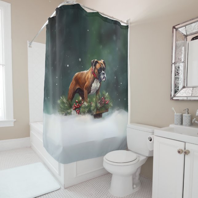 Rideaux De Douche Boxeur Noël neige hiver (En situation)