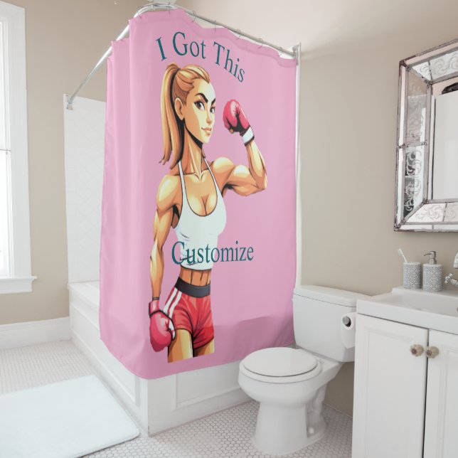 Rideaux De Douche Boxeuse féminine en forme Thunder_Cove (En situation)