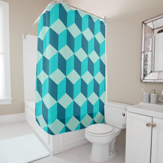 Rideaux De Douche Boy Blue Building Blocs Motif sans couture (En situation)