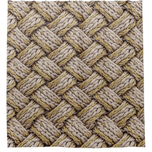 Rideaux De Douche Braided Thread Knit Texture – Warm Beige (3) (Devant)