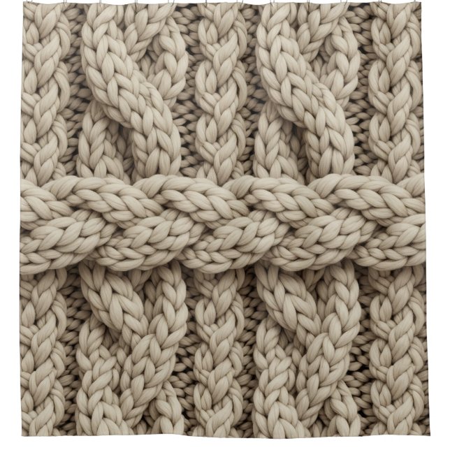 Rideaux De Douche Braided Thread Knit Texture – Warm Beige (4) (Devant)