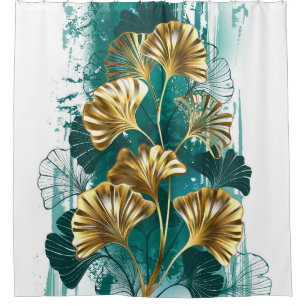 Rideaux De Douche Branche avec Feuilles d'or Ginko Biloba