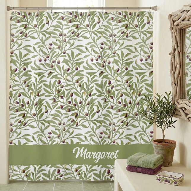 Rideaux De Douche Branche d'olivier Sage Vert Botanique Monogramme (Olive Branch Sage Green Botanical Monogram Shower Curtain)