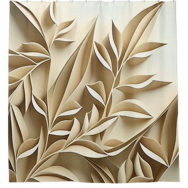 Rideaux De Douche Branches feuillues beiges avec un aspect de papier (Devant)
