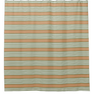Rideaux De Douche Brayures vert olive et blanc motif avec bronze
