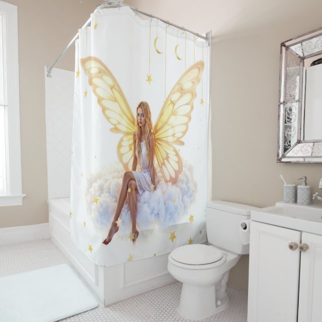 Rideaux De Douche Bright fairy golden papillon ailes douce beauté (En situation)