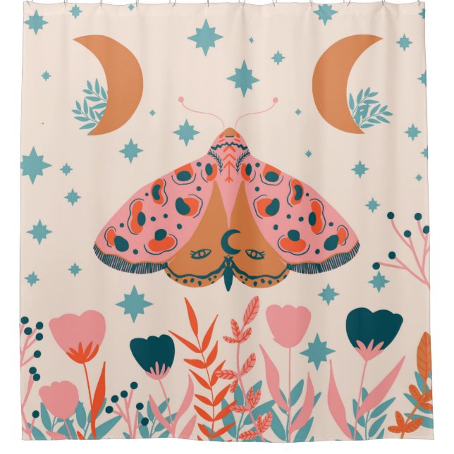 Rideaux De Douche Bright Folk art Moths motif (Devant)