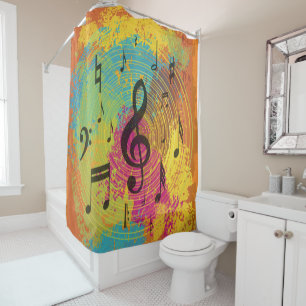 Rideaux De Douche Bright Music Notes sur l'explosion des couleurs
