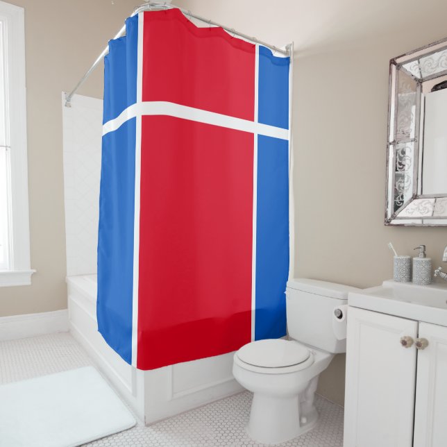 Rideaux De Douche Bright Red White Royal Blue Split Racing Stripes (En situation)