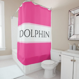Rideaux De Douche Bright Tropical Rose White Stripes DOLPHIN Texte