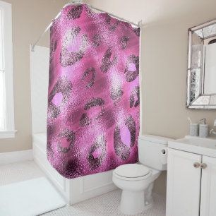 Rideaux De Douche Brillant rose et noir Leopard Cheetah Imprimer Gla