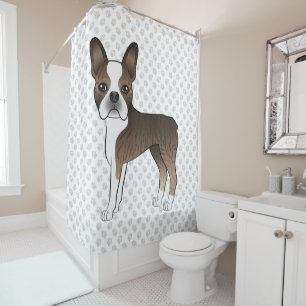 Rideaux De Douche Brindle Boston Terrier Cute Cartoon Chig & Paws