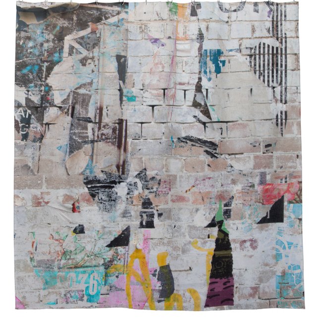 Rideaux De Douche Brique patinée : Mur d'affiches urbaines. (Devant)