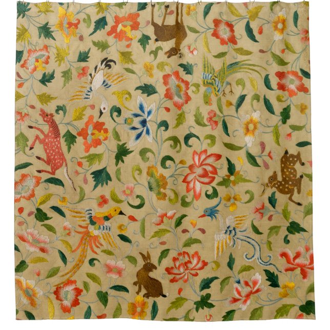 Rideaux De Douche Broderie animale vintage en crewel : Tapisserie an (Devant)