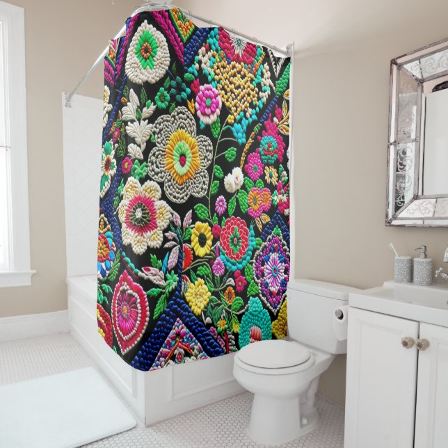 Rideaux De Douche Broderie au crochet  (En situation)