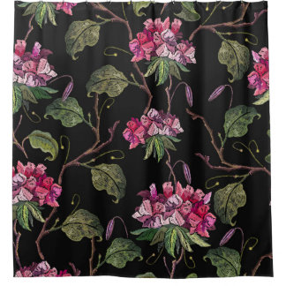 Rideaux De Douche Broderie fleurs de géranium sans couture motif