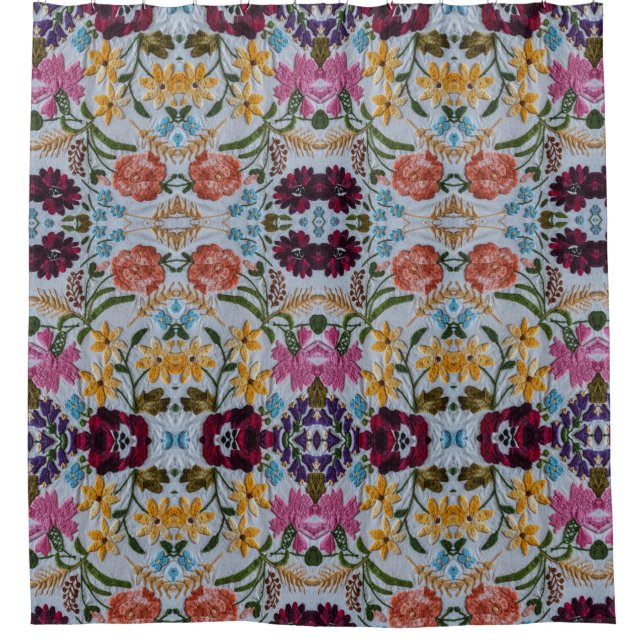 Rideaux De Douche Broderie florale Motif avec de belles fleurs (Devant)